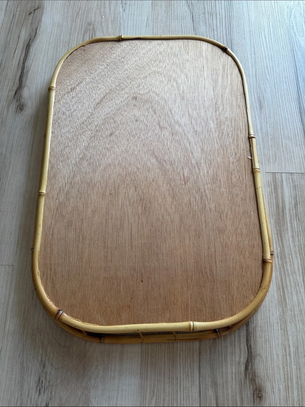 Vintage Woven Rattan Bamboo Serving Tray Rectangular Boho Coastal Farmhouse Deco